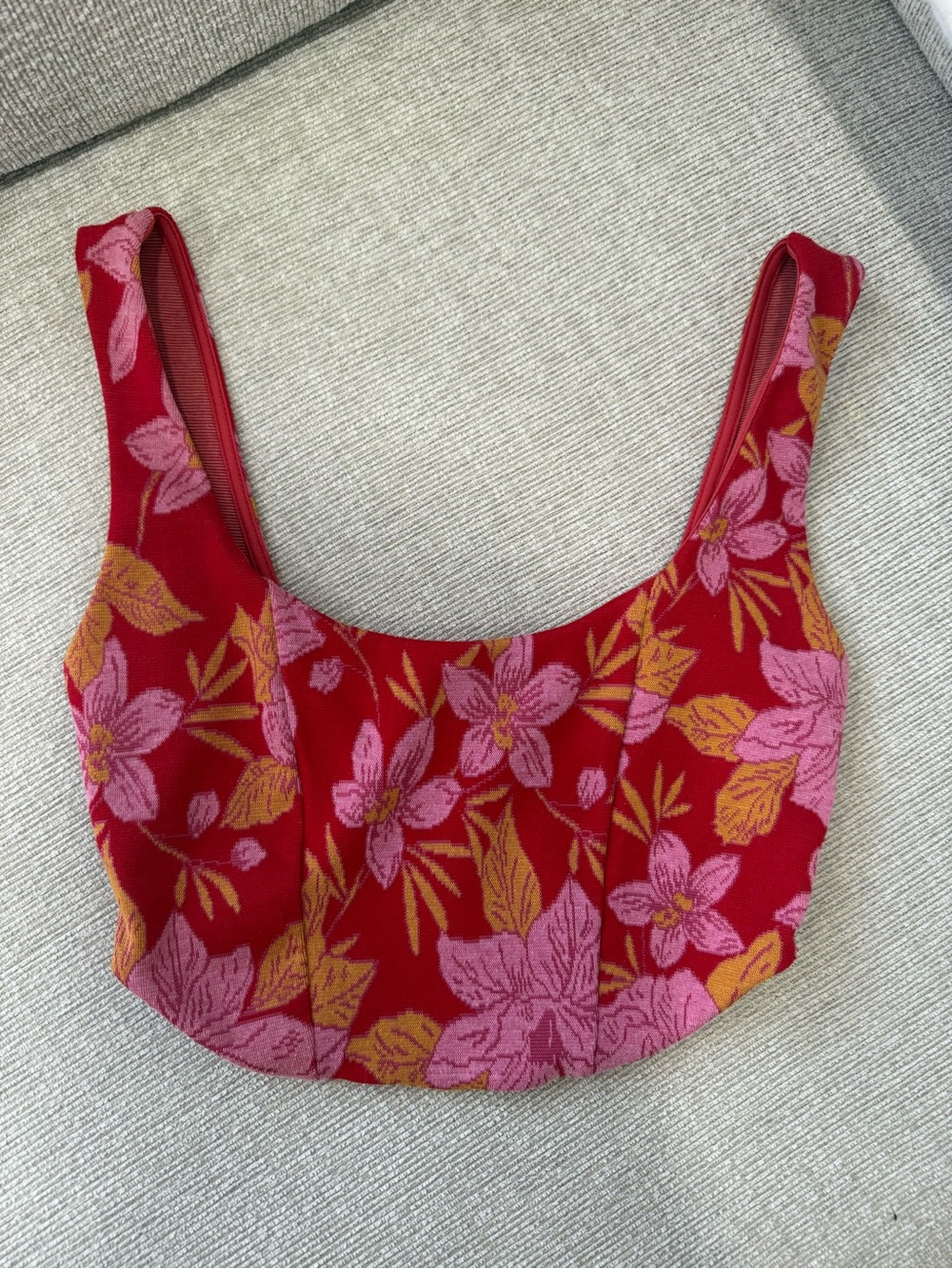 Zara knit Red Floral Knit corset style Crop Top
